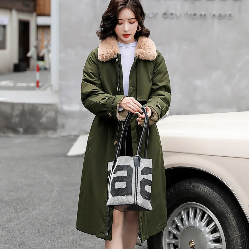 Thick Lamb Wool Down Jacket Women Winter Fur Collar Long Parka Coat Korean Fashion Warm Cotton Outwear Female Slim Trench 241008
