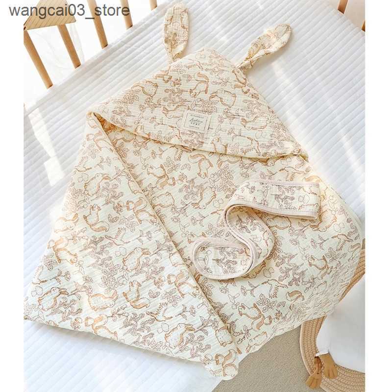 Blankets Swaddling Breathable Infant Wrap with Ear Hood Baby Swaddles Blanket Warm Comforting Baby Swaddles Large Size Baby Blanket L240910