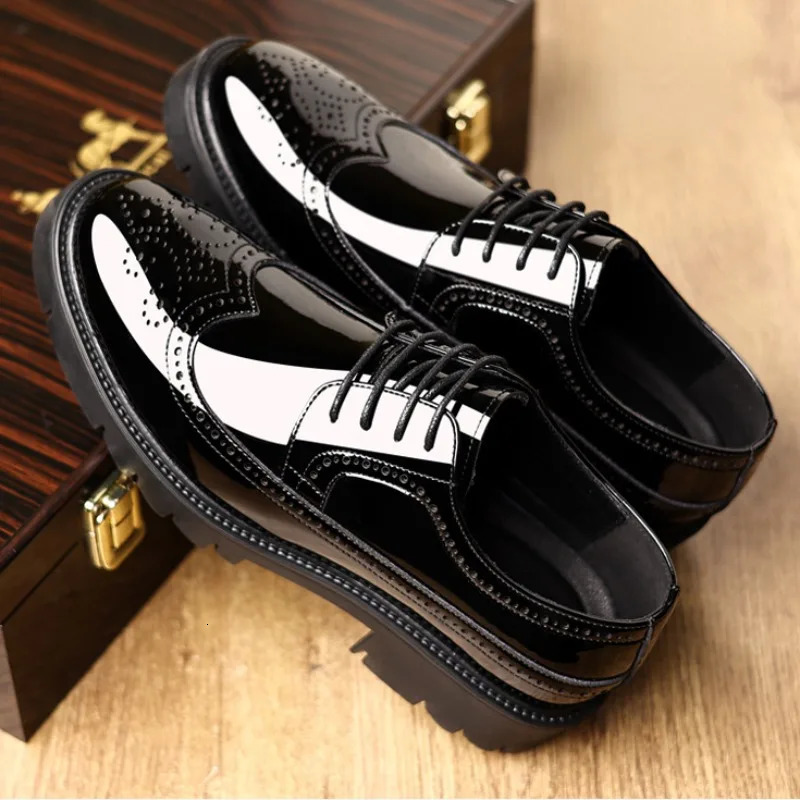 5 8 10cm Heel Platform Cow Leather Brogue Mens Shoes Fashion Soft Bottom Spring and Autumn Business Formal Mens Shoes 241007