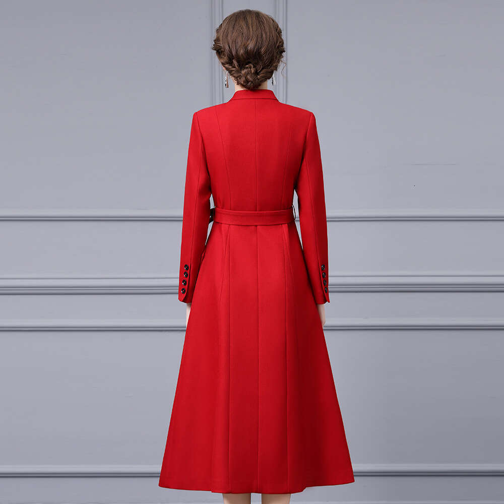 single breasted waist cinching lace up A-line large swing windbreaker dress 2024 autumn new style temperament goddess style