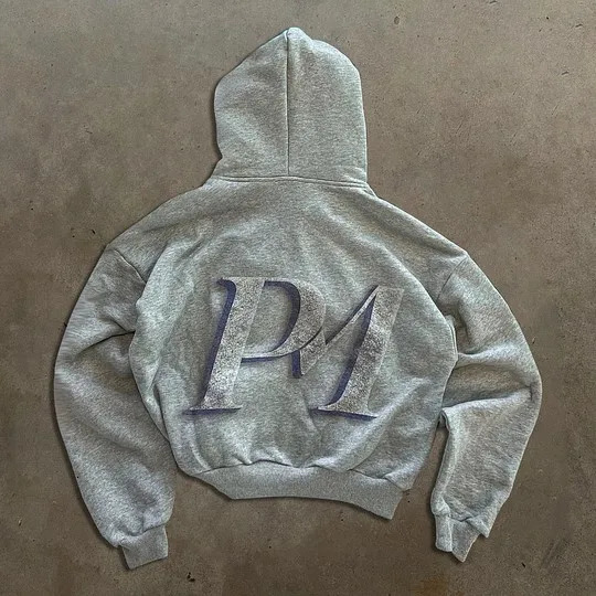 Y2K Zipper Hoodie Fashion Personalized PM Graphic Printing Harajuku Gothic Super Large Mens Autumn Winter Clothing 241010