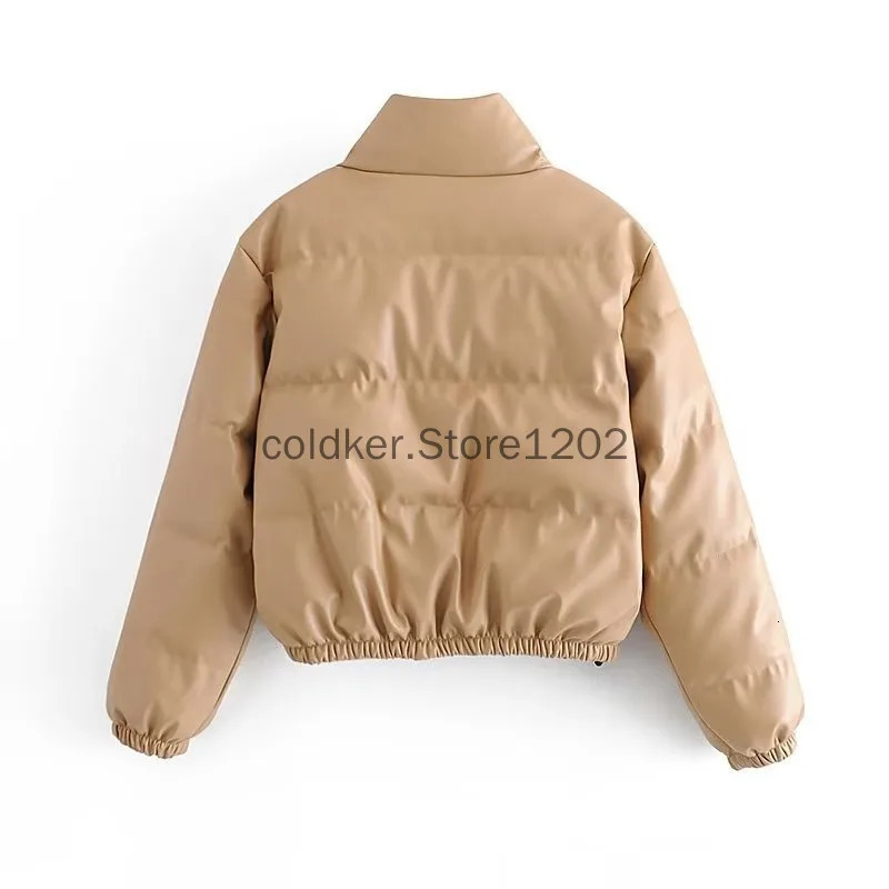 Winter Coat Female PU Leather Short Parkas Fashion Black Cotton Padded Lady Down Jacket Elegant Zipper Clothes 240930