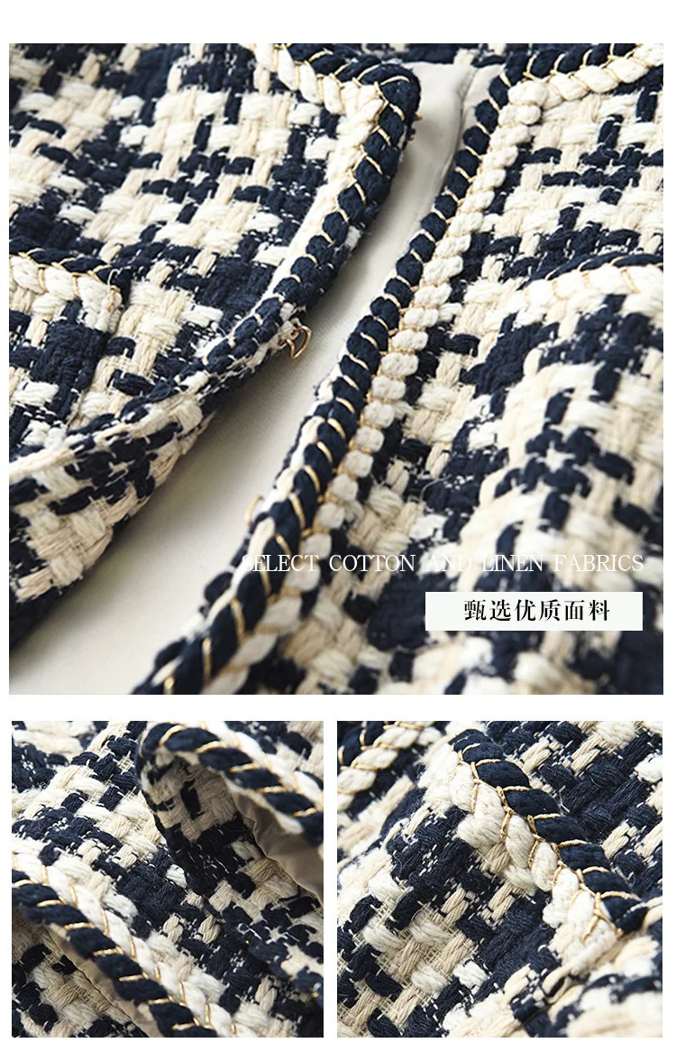 Coarse woolen weave Thousand Bird grid jacket womens coat spring/summer item wool short wool jacket 241007