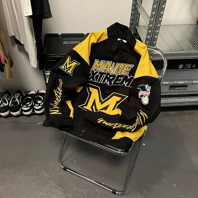 HOUZHOU Y2k Streetwear Womens Racing Jacket Oversize Vintage Moto Biker Jackets Korean Fashion Baseball Harajuku Autumn Coat 241011