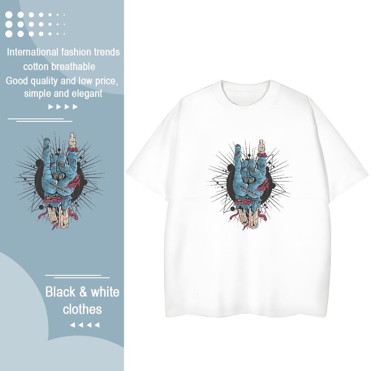 Fashion New Woman T Shirts 230g Cotton Breathable Crew Neck Casual skull Lady T shirt Unisex Anime Polos