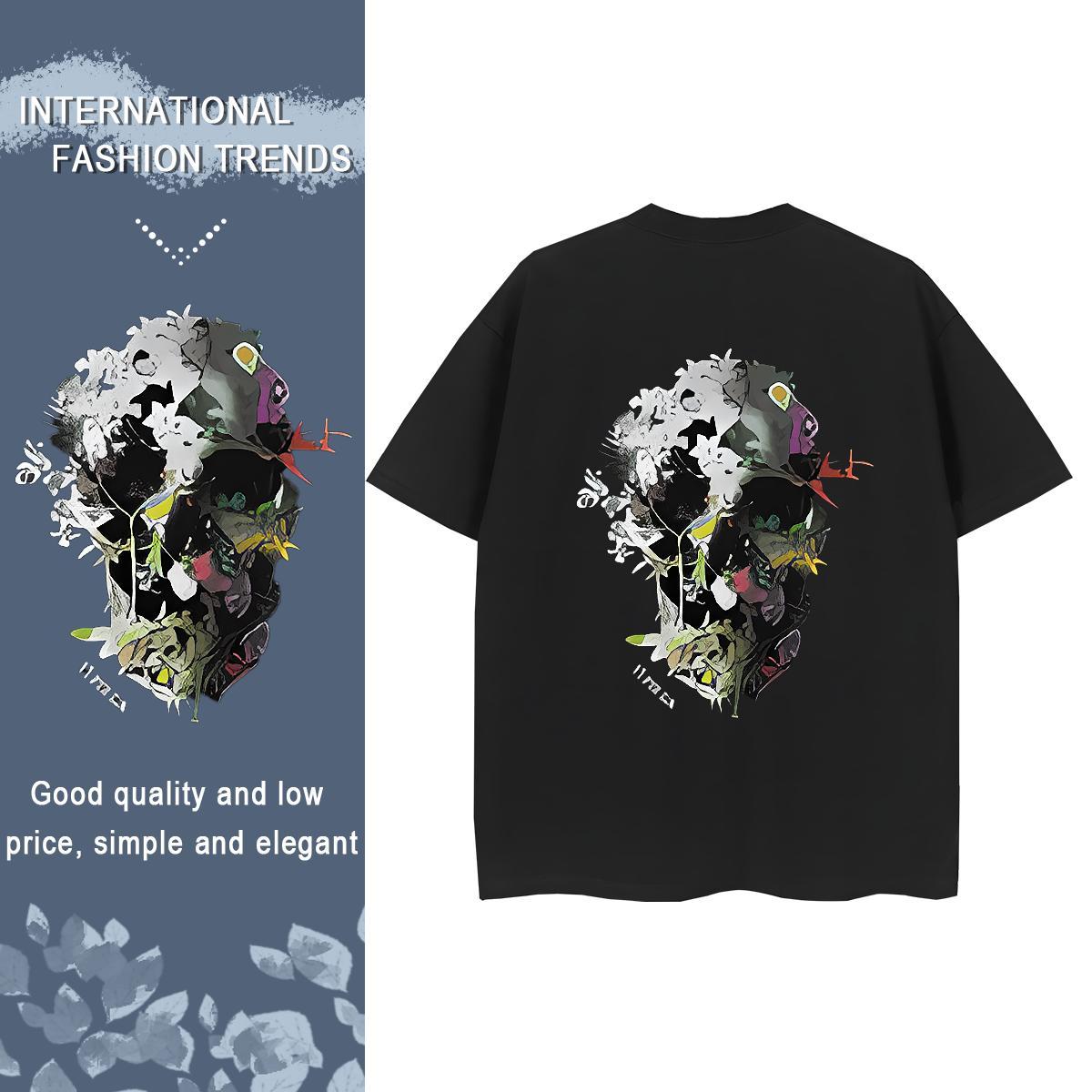 Classic T shirt 230g Cotton Breathable Soft Street Wear skull Tshirt for Man Woman High quality Black White Tops Tees