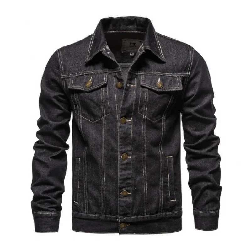 Mens open top patchwork jacket 2023 autumn and winter new denim jacket mens long sleeved single chest lapel denim jacket W241011