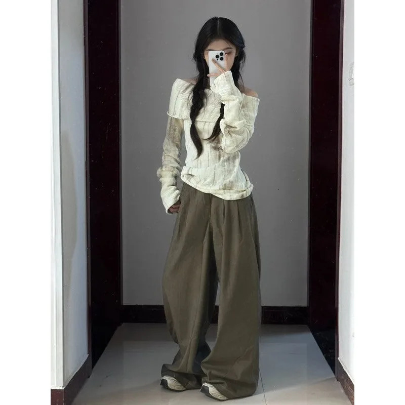 Deeptown Y2k Off Shoulder Women Sweatshirt Korean Style Long Sleeve Pullovers Harajuku Slash Neck Hoodie Slim Autumn Vintage 241010