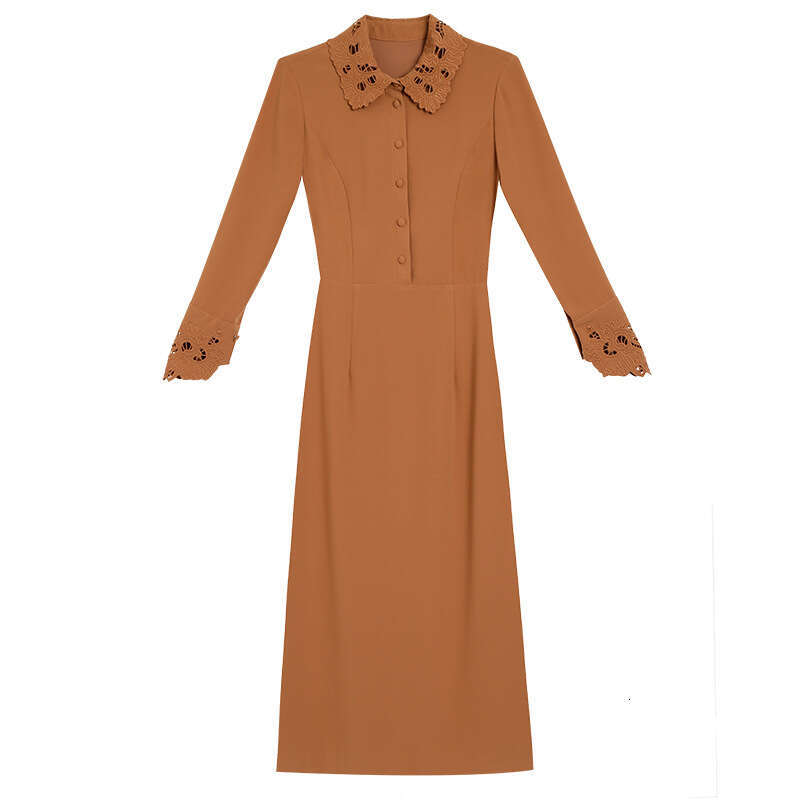 Embroidered Dress 2024 Autumn New Style Gentle Wind Charcoal Color Waist Look Thin and Long A-line Skirt for Children