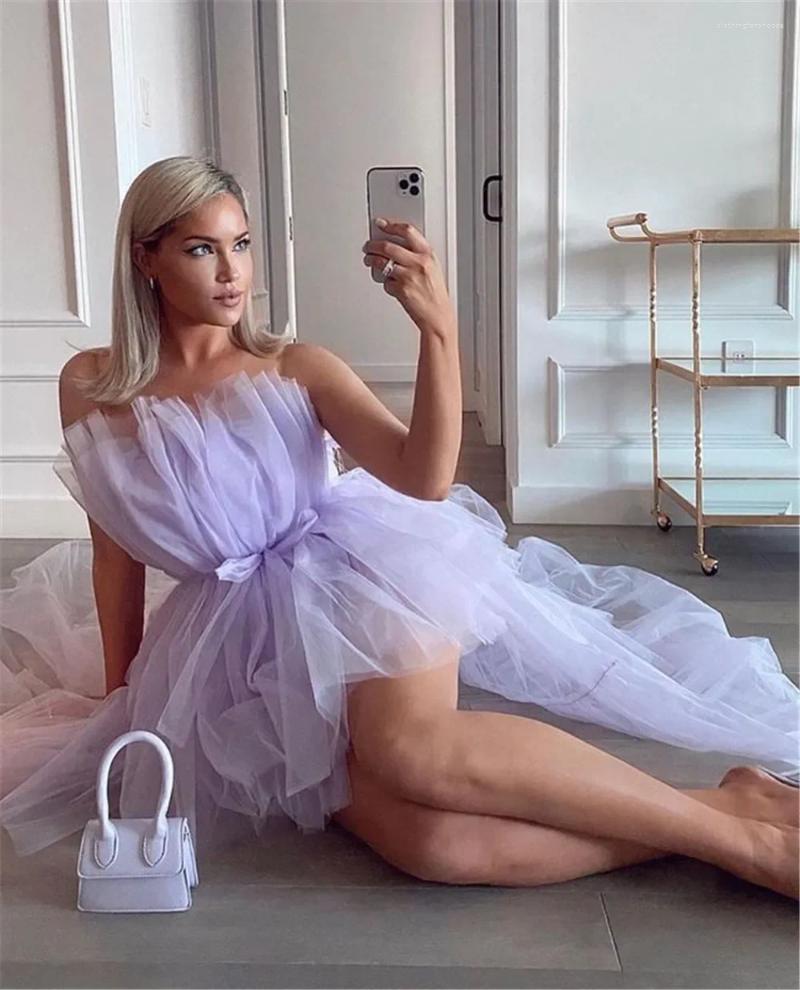 Casual Dresses Elegant Mesh Tulle Wedding Party Dress For Women Strapless Off Shoulder High Waist Evening Gowns Formal Ocn Prom