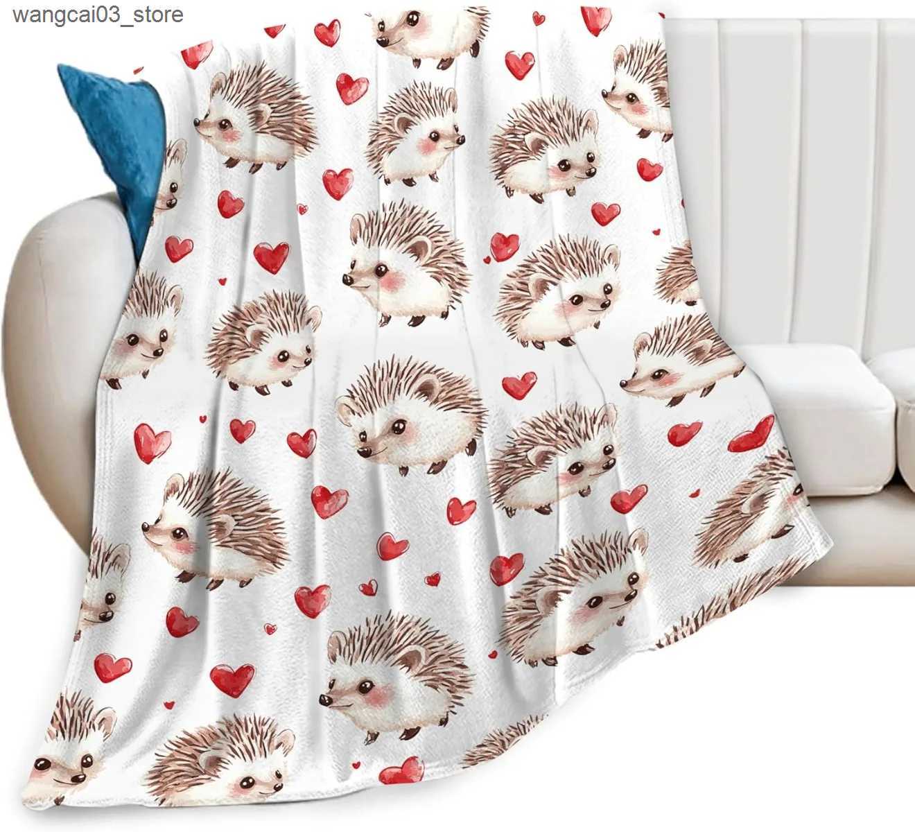 Blankets Swaddling Kids Blanket Cute Animal Hedgehog Super Soft Cozy Car Lightweight Plush Bedding Bed Decor Blanket Gifts for Boys Girls L240910