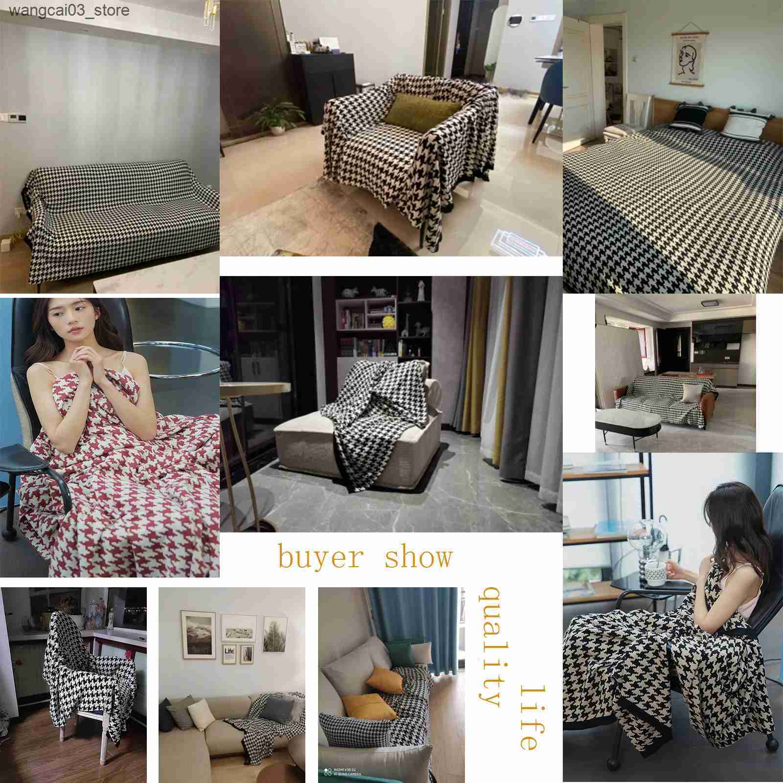 Blankets Swaddling REGINA Classic Houndstooth Plaid Blankets Soft Cotton Sofa Knitted Throw Blanket Bed Single Queen King Bedspread Quilt Blankets L24