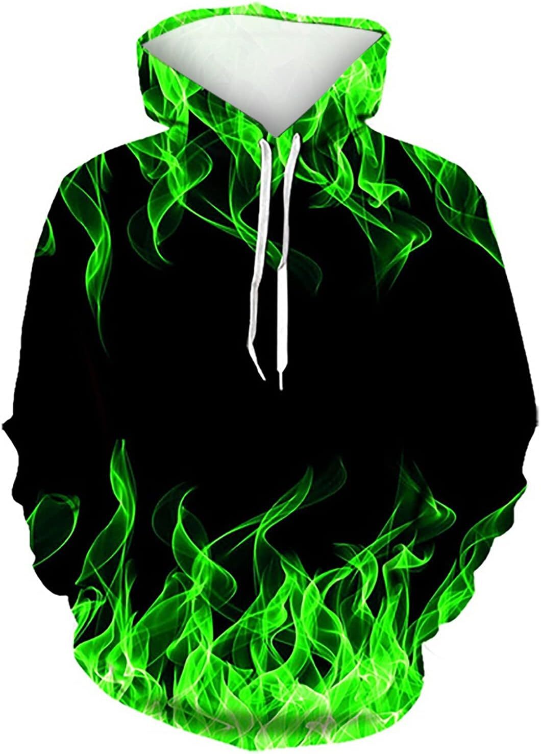 Hoodie for Mens Womens Big and Tall Drawstring Causal Long Sleeve 3D Flame Print Graphic Pullover Crewneck Sweatshirts Graphic