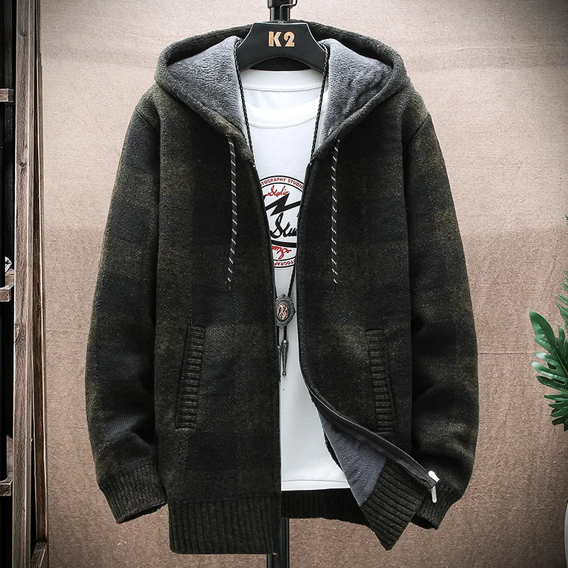 Mens fashion jacket plaid soft fur coat Y2K clothing street wear hoodie wool cashmere windproof cold 241007