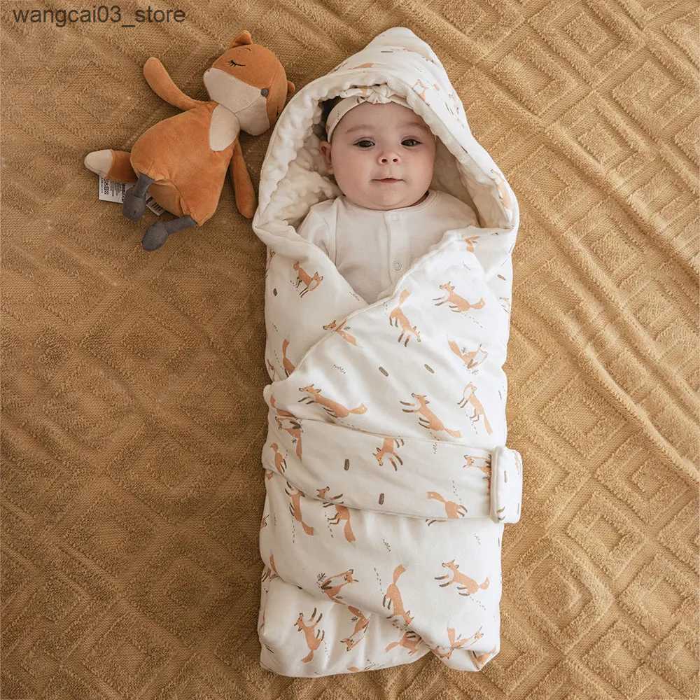 Blankets Swaddling Baby Swaddle Envelope For Discharge Winter Thicker Newborn Sleep Sack Wrap With Hat Prevent Cold Swaddle Blanket Baby Cocoon L24091