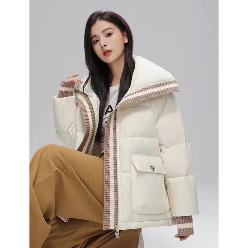 Womens down jacket black winter Korean fashion Y2K style streetwear fashionable warm womens jacket cotton beige jacket 241009