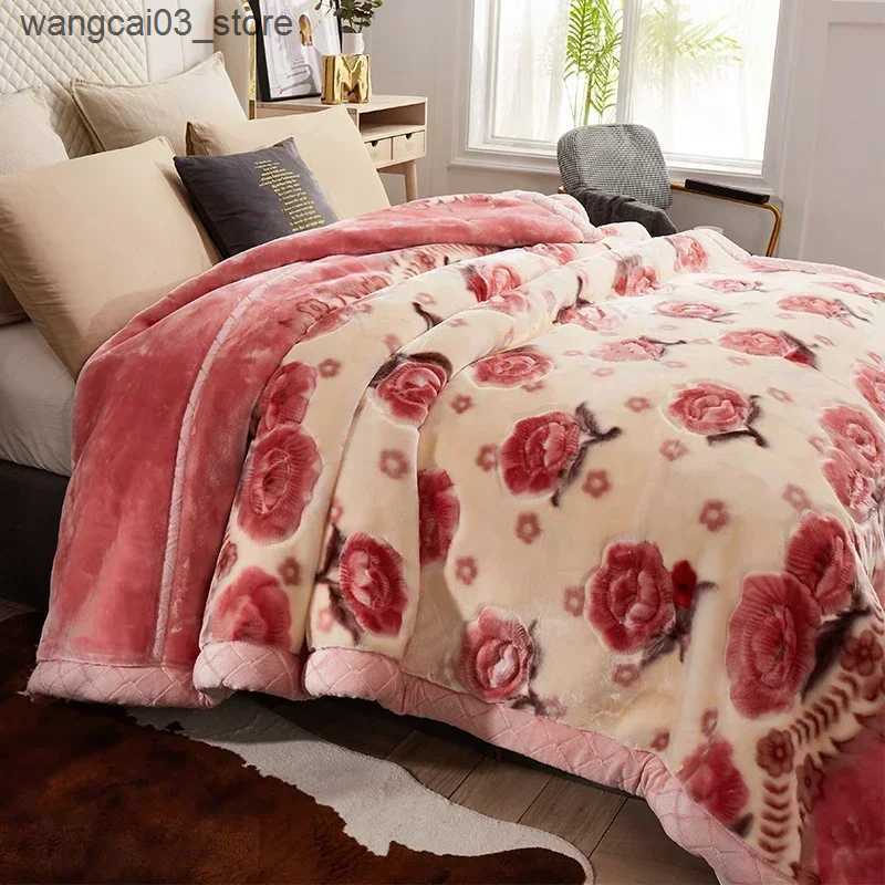 Blankets Swaddling New Warm Weighted Blankets for Beds High End Thicken Warmth Raschel Blanket for Winter Autumn Double Side Plush Comforter Quilt L24