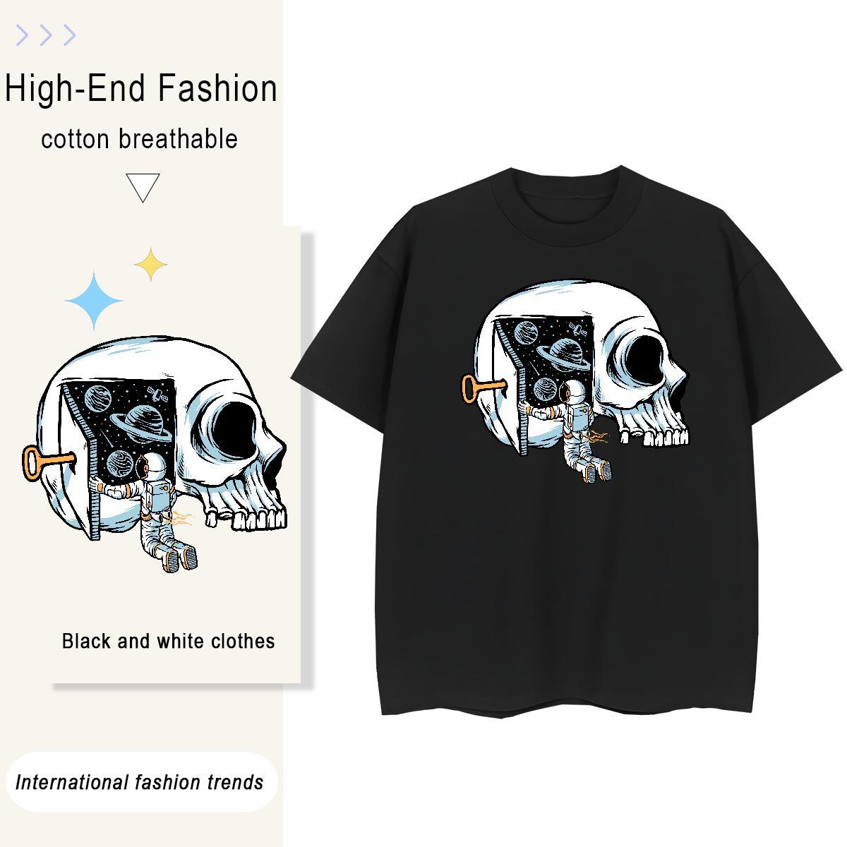 Casual New T Shirt For Woman 230g Cotton Breathable Short Sleeve Street skull Woman Tshirt Nice Black Oversized Tops Shirt