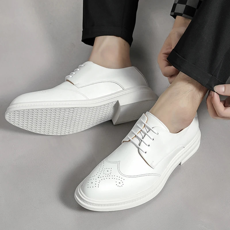 British style leather wedding dress Brogue business dress white formal party casual shoes mens sports shoes 241007