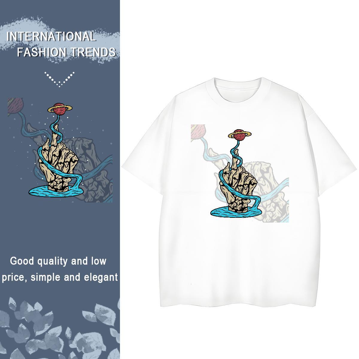 Stylist T-Shirts 230g Cotton Breathable Short Sleeve Street Casual skull Unisex Tshirts Popular Black White Top Tees