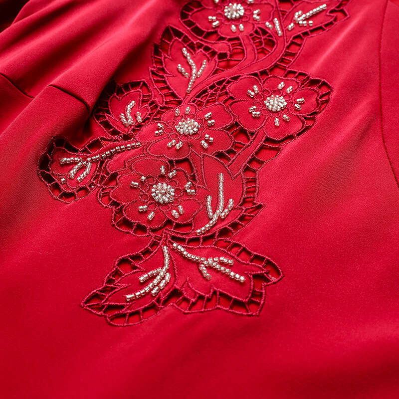 autumn high-end temperament dress 2024 new embroidered waist cinching slimming over knee fish tail skirt