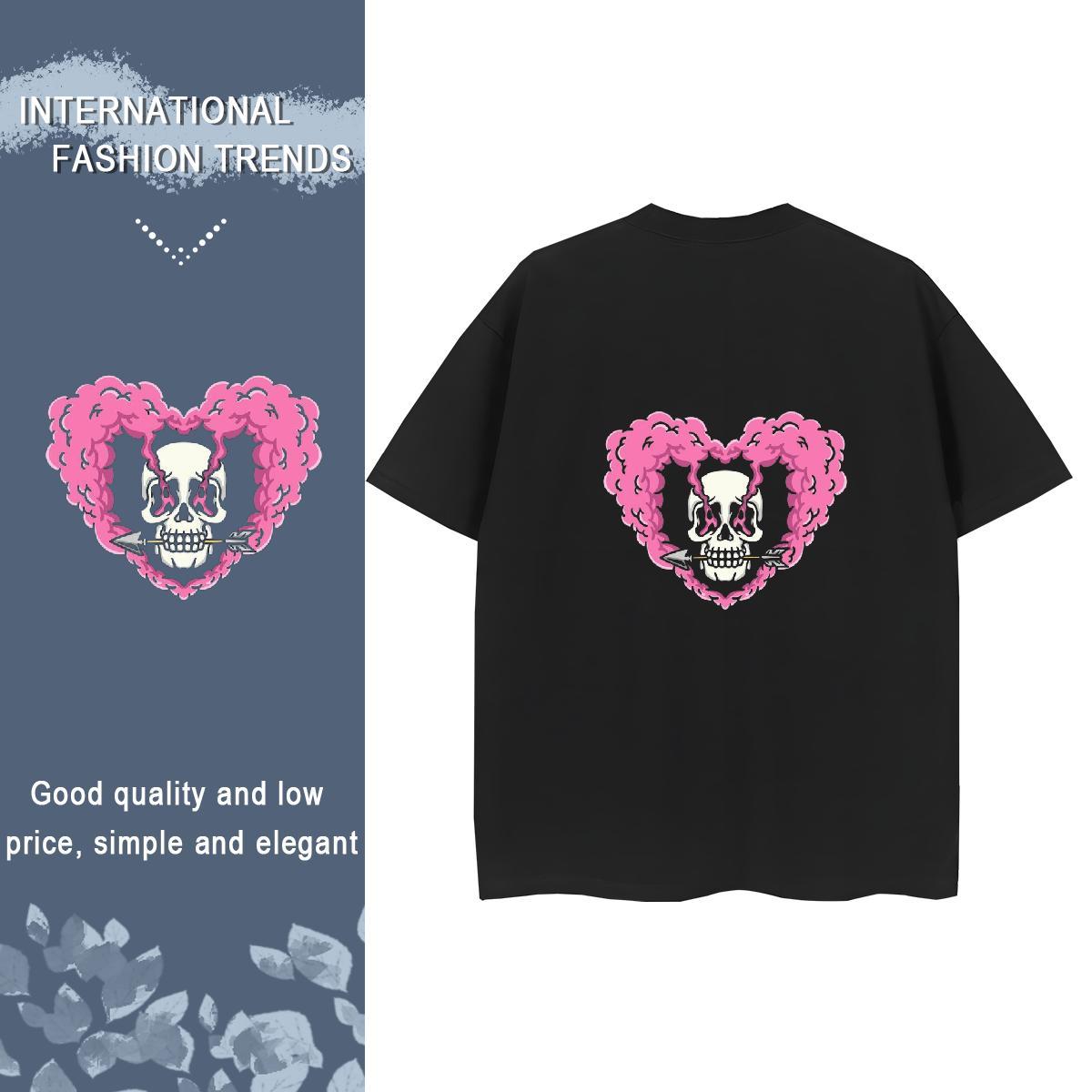 Casual New T Shirt For Woman 100% Cotton 230g O Neck Short Sleeves Sport skull Women Tshirts Female Anime Oversized Wear