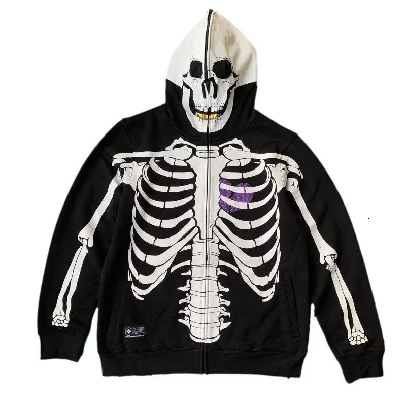 Y2k Fashion Zipper Hoodie Halloween Skeleton Theme Zipper Hoodie Oversized Sportswear Punk Harajuku Sportswear Oversized Top 241011