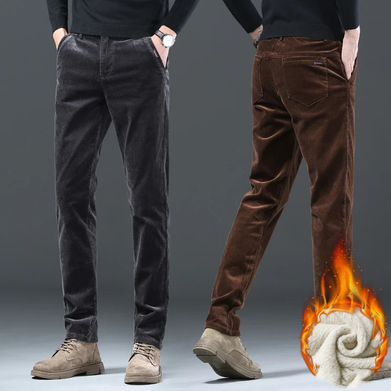 3-color mens classic business wool thick business pants mens warm winter velvet casual pants 241011