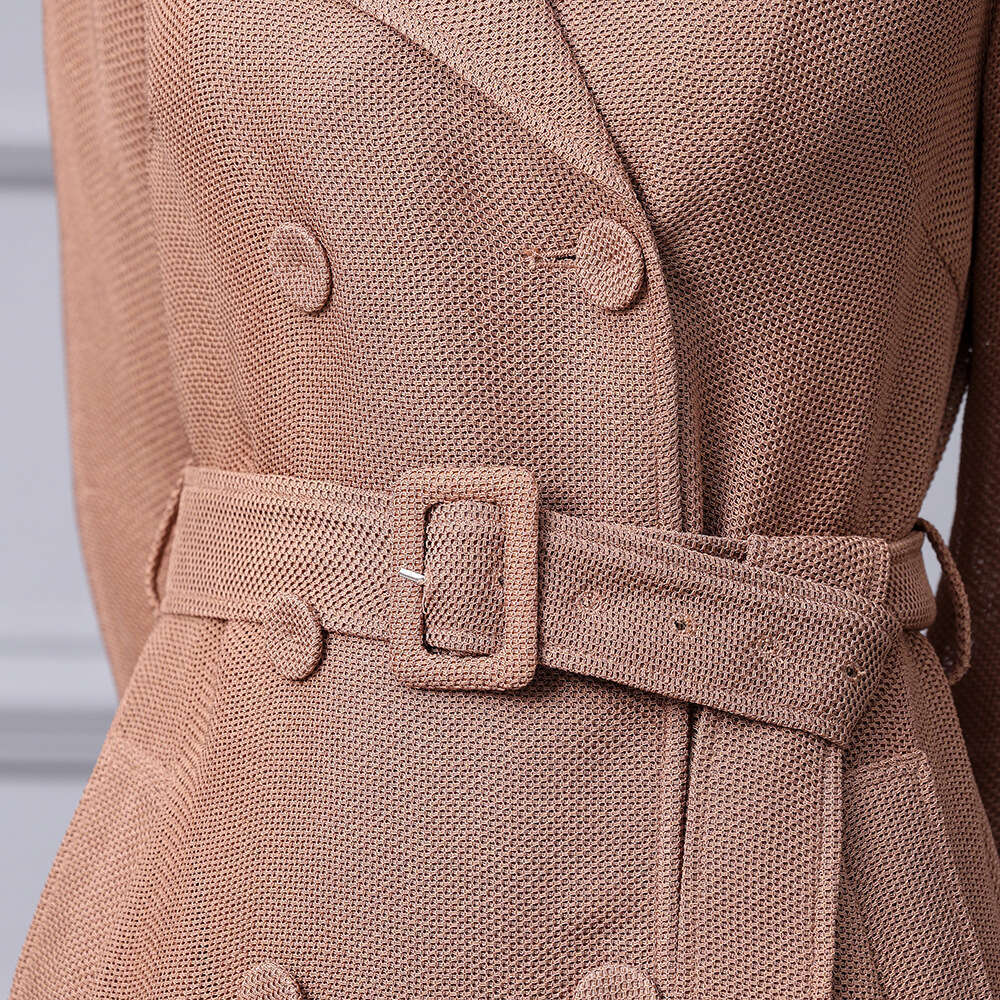 Autumn 2024 New Womens Wear High Quality Suit Collar Double breasted Waist Look Slim Windbreaker Coat Medium Long