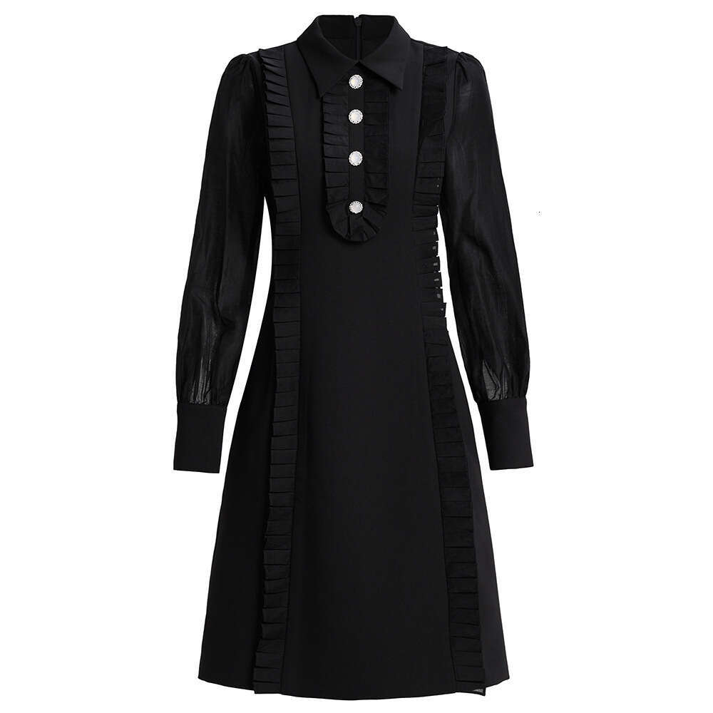 French pleated pink dress with lapel and three-dimensional cutting for slimming effect long sleeved autumn womens clothing 2024 new item