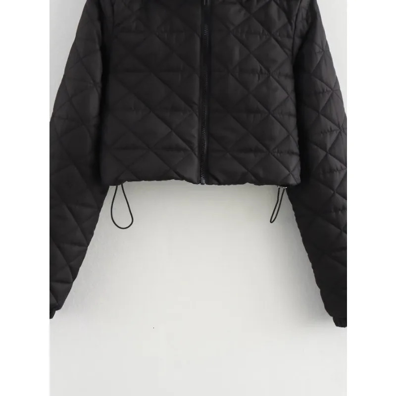 TRAF ZR Black Hooded Coat for Women Elegant Womens Parka Short Snow Warm Woman Winter Parkas Casual Padded 240930