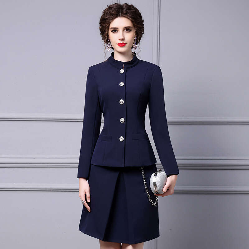 stand up collar top womens short skirt stylish long sleeved two-piece set fashionable slimming 2024 new set