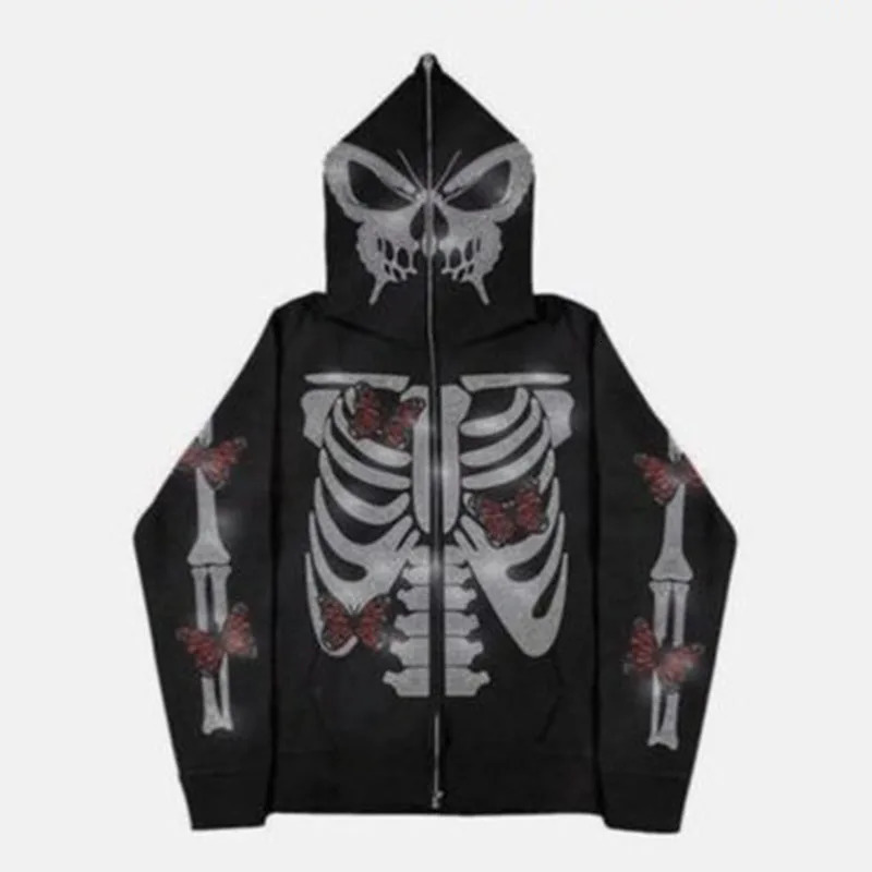 Butterfly Gothic Graphic Print Jacket Y2K s Zip Up Hoodies Streetwear Sweatshirts Hip Hop Tops Harajuku Casual 241009