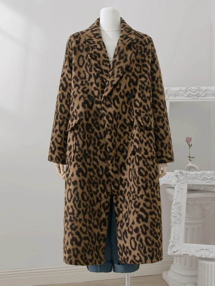Lanmrem Leopard Print medium length wool coat suitable for women warm in winter durable niche loose clothing streetwear 32A391 241007