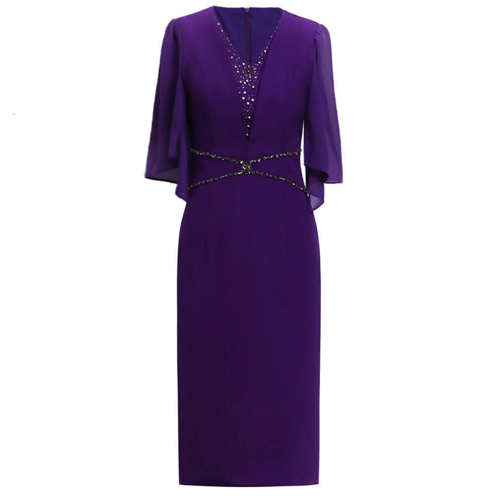 Diamond Set Noble Charm Dress 2024 New Summer Formal Occasion Black Slimming V-neck Hip Wrapping Skirt