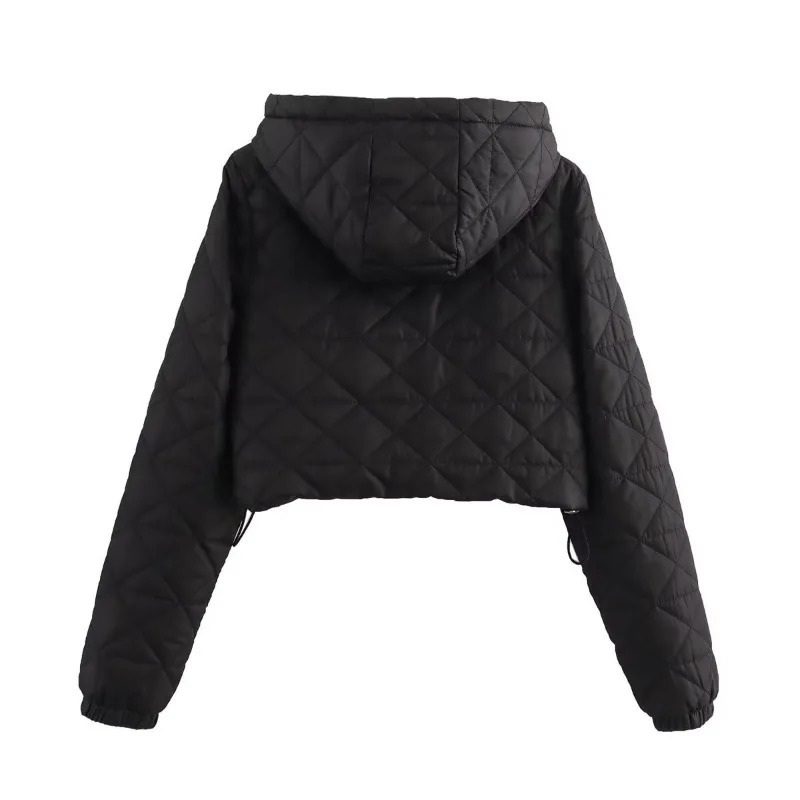 TRAF ZR Black Hooded Coat for Women Elegant Womens Parka Short Snow Warm Woman Winter Parkas Casual Padded 240930