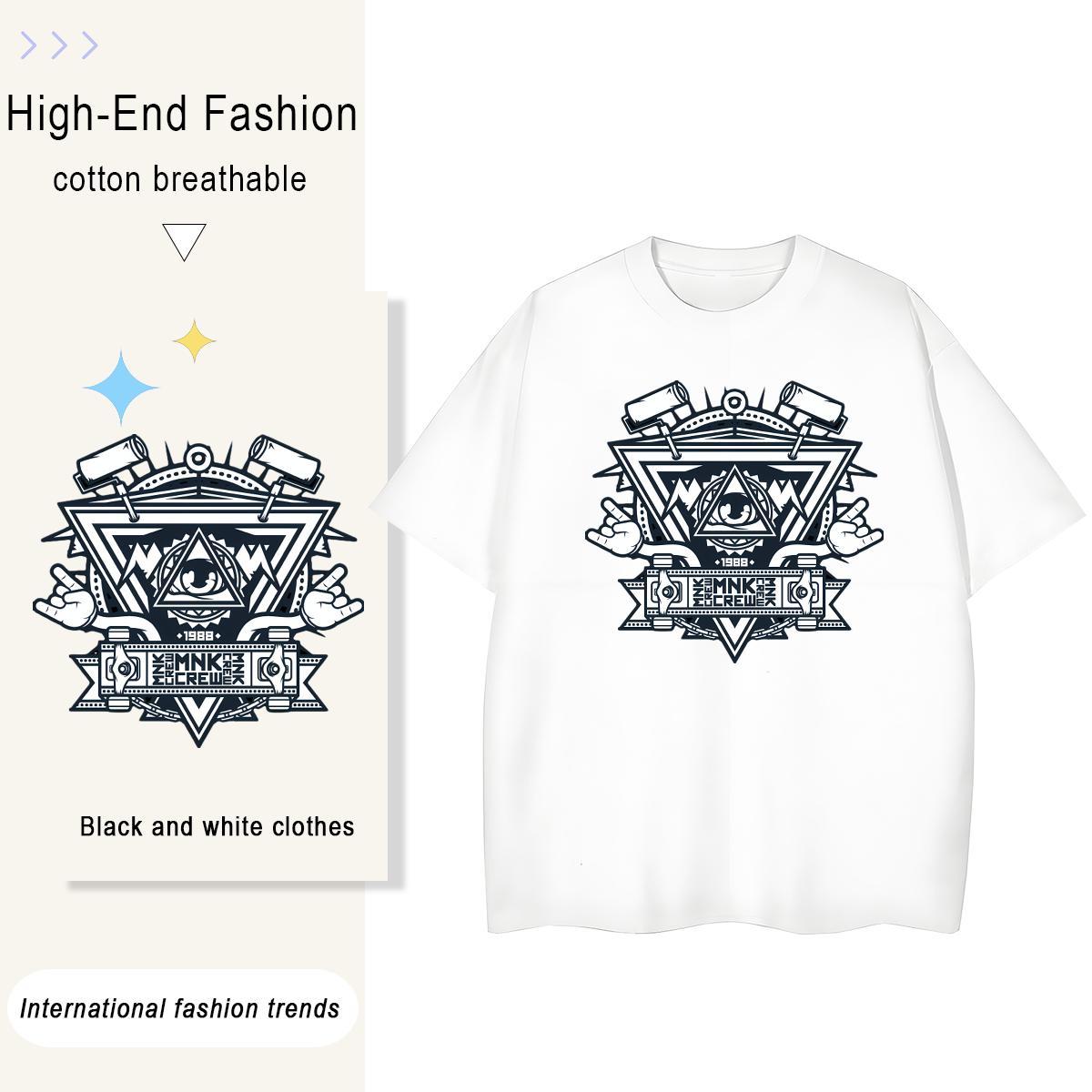 Fashion Casual T shirt 100% Cotton 230g Short sleeve Soft Sports Street Wear eye of the devil Couples T Shirts Loose fit Black White Top Shirts