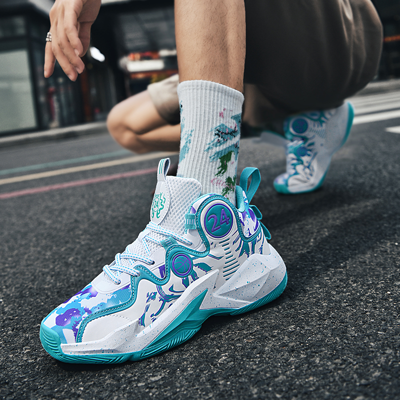 High top men's shoes 2024 autumn new soft soled combat basketball shoes junior high school students non-slip sports shoes
