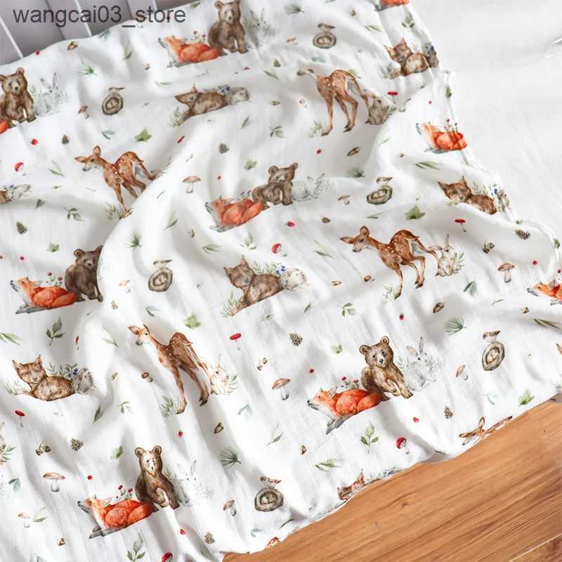 Blankets Swaddling Bamboo Cotton Baby Blanket Animal Print Baby Muslin Swaddle Blanket Soft New Born Baby Bedding Receiving Wrap L240910