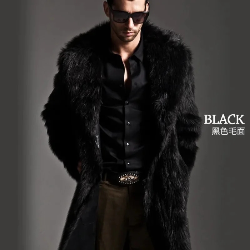 Mens Leather Fashion Jacket Brown Long Faux Fur Mens Winter Coat Size S-XXXL 240930