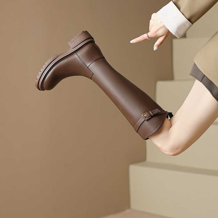 Long Thigh Fashion Boots High Heel Boots Leather For Women Winter Thick Flat Bottom Long Tube Boots Knight Boots Ankle Womens Booties 240826