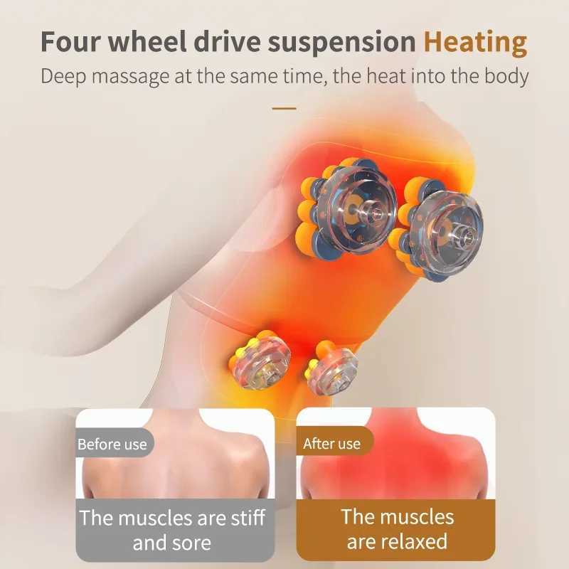 Jinkairui 4-head electric neck back and waist care massage pillow with vibration finger pressure and infrared heating for both car and household use W