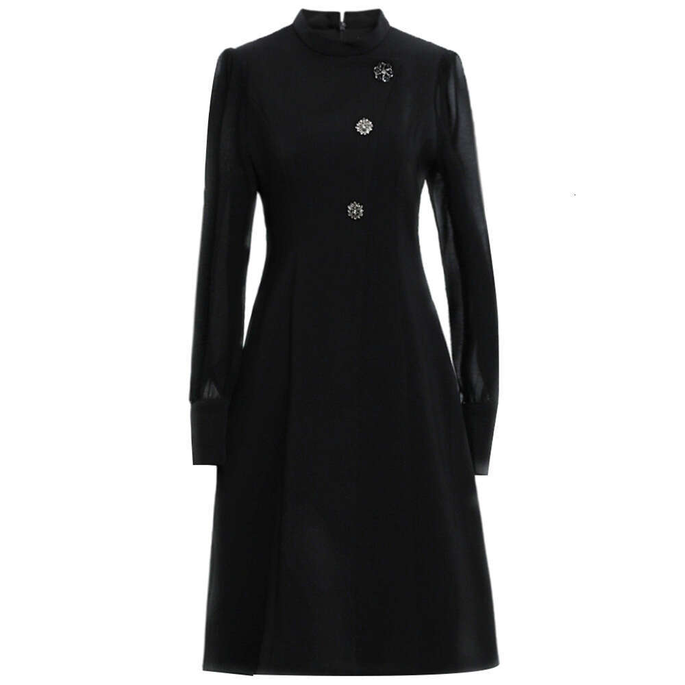 semi high neck design with slimming effect long sleeved red high-end temperament A-level dress autumn 2024 new womens clothing