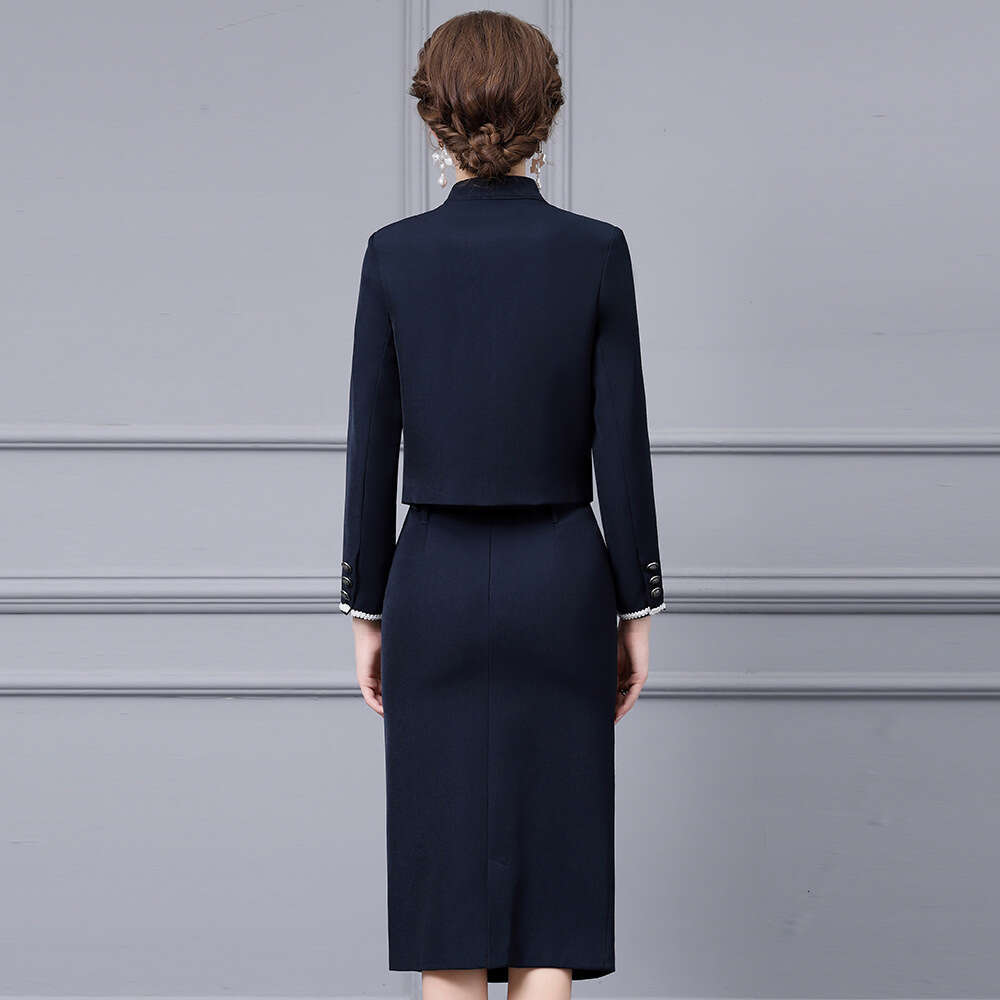 New Chinese style Hand Embroidered Small Stand up Collar Short Coat with Belt Half body Bag Hip Skirt Two piece Set 2024 Autumn