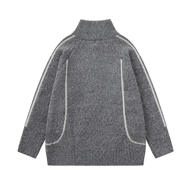 American style casual knitted cardigan zipper sweater mens autumn standing collar simple paradigm letter jacquard couple jacket 241007