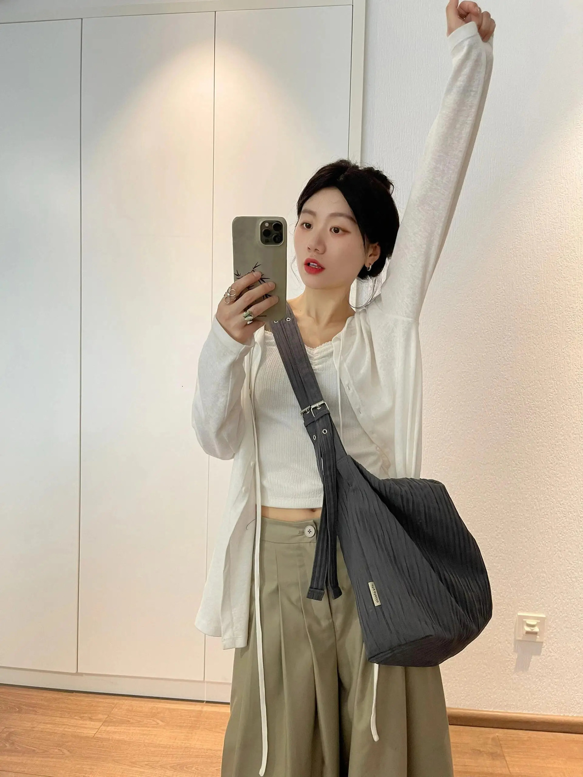 Miyagawa lightweight Korean style niche single shoulder cross body bag waist bag college student solid handbag 241008