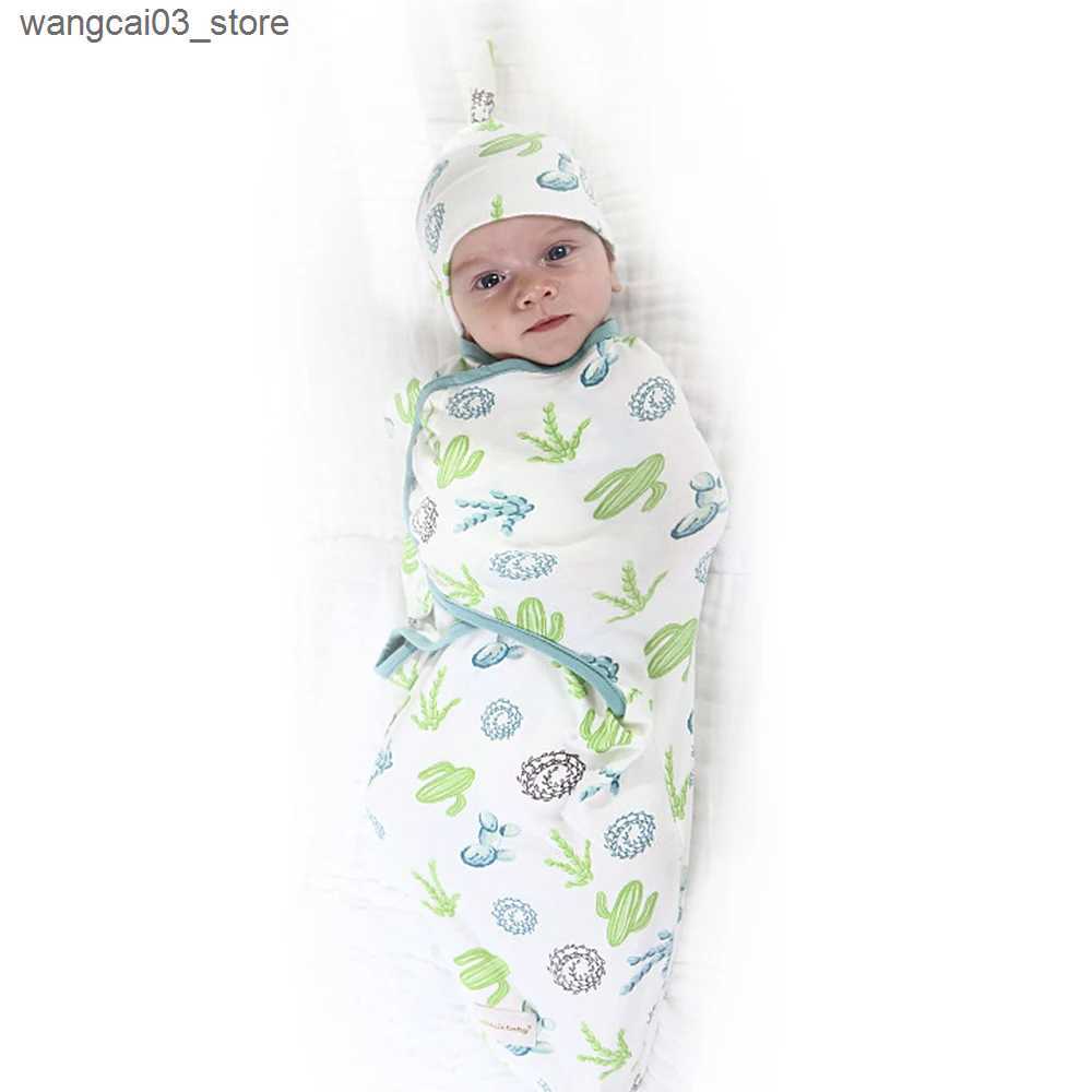 Blankets Swaddling Insular Soft Baby Swaddle Muslin Blanket Printed by Cute Animal and Zipper Wrap Swaddling Blanket + Hats Set L240910