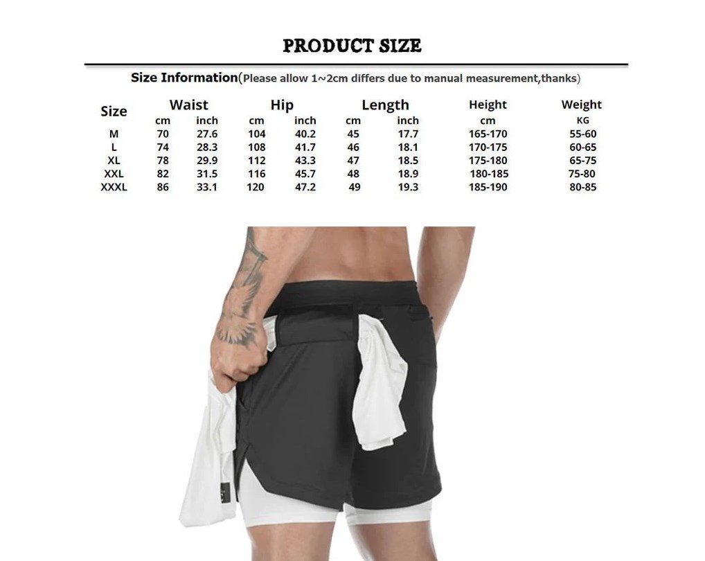 Mens Shorts Anime x Gym Bilayer 2-in-1 Breathable Quick-drying Absorb Sweat Sports Short Jogging Pants