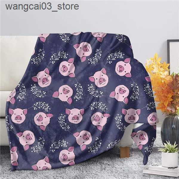 Blankets Swaddling Cute Pig Pink Fleece Blanket Warm Bedroom Throw Blanket on Bed Sofa Bedding Travel Sherpa Blankets for Adult Kids Girls Quilt L2409