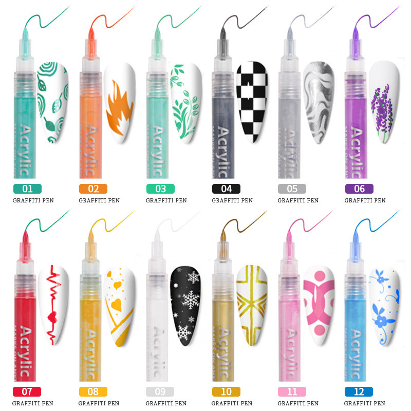 Nail Art Pens 3D Nail Polish Pens Graffiti Nail Dotting Tools Acrylic Paint Pens Drawing Painting Point Liner Pen for Nails Art Design Manicure for Ho
